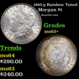 1885-p Rainbow Toned Morgan Dollar $1 Grades Select+ Unc