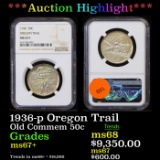 ***Auction Highlight*** 1936-p Oregon Trail Old Commem Half Dollar Near TOP POP! 50c Graded ms67+ by