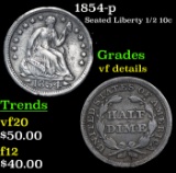 1854-p Seated Liberty Half Dime 1/2 10c Grades vf details