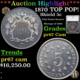 Proof ***Auction Highlight*** 1870 Shield Nickel TOP POP! 5c Graded pr67 Cam By SEGS (fc)