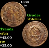 1869 Two Cent Piece 2c Grades vf details