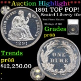 Proof ***Auction Highlight*** 1891 Seated Liberty Dime TOP POP! 10c Graded pr68 By SEGS (fc)