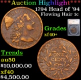 ***Auction Highlight*** 1794 Head of '94 Flowing Hair large cent 1c Graded xf40+ By SEGS (fc)