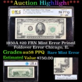 ***Auction Highlight*** PCGS 1950A $20 FRN Mint Error Prined Foldover Error Chicago, IL Graded au58