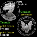 Proof 2001 Silver Eagle Dollar $1 Grades GEM++ Proof Deep Cameo