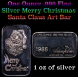 One Ounce .999 Fine Silver Merry Christmas Santa Claus Art Bar