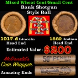 Mixed small cents 1c orig shotgun Bandt McDonalds roll, 1917-d Wheat Cent, 1889 Indian Cent other en