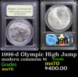 1996-d Olympic High Jump Modern Commem Dollar $1 Graded ms70, Perfection By USCG