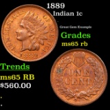 1889 Indian Cent 1c Grades GEM Unc RB
