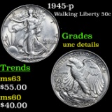 1945-p Walking Liberty Half Dollar 50c Grades Unc Details