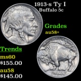 1913-s Ty I Buffalo Nickel 5c Grades Choice AU/BU Slider+