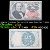 1874 25c Fractional Currency, 5th Issue, Short Key Fr-1309  Grades vf+