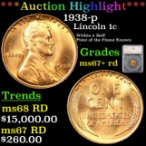 ***Auction Highlight*** 1938-p Lincoln Cent 1c Graded ms67+ rd By SEGS (fc)