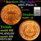 ***Auction Highlight*** 1865 Two Cent Piece Plain 5 2c Graded ms65+ rb By SEGS (fc)
