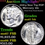 ***Auction Highlight*** 1929-p Mercury Dime Near Top POP! 10c Graded ms67 fsb By SEGS