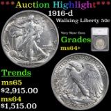 ***Auction Highlight*** 1916-d Walking Liberty Half Dollar 50c Graded ms64+ By SEGS (fc)