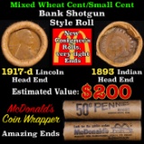 Mixed small cents 1c orig shotgun Bandt McDonalds roll, 1917-d Wheat Cent, 1893 Indian Cent other en