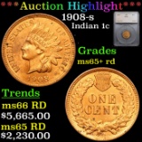 ***Auction Highlight*** 1908-s Indian Cent 1c Graded ms65+ rd BY SEGS (fc)