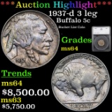 ***Auction Highlight*** 1937-d 3 leg Buffalo Nickel 5c Graded ms64 By SEGS (fc)