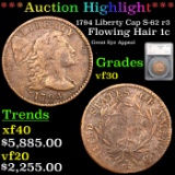 ***Auction Highlight*** 1794 Liberty Cap Flowing Hair large cent S-62 r3 1c Graded vf30 By SEGS (fc)