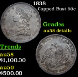 1838 Capped Bust Half Dollar 50c Grades AU Details