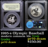 Proof 1995-s Olympic Baseball Modern Commem Half Dollar 50c Graded GEM++ Proof Deep Cameo By USCG
