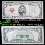 1928c $5 Red Seal United States Note Grades vf++