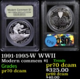 Proof 1991-1995-W WWII Modern Commem Dollar $1 Graded GEM++ Proof Deep Cameo By USCG