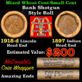 Mixed small cents 1c orig shotgun Bandt McDonalds roll, 1918-d Wheat Cent, 1897 Indian Cent other en