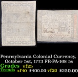 Pennsylvania Colonial Currency, October 5st, 1773 FR-PA-168 5shilling Grades vf+.