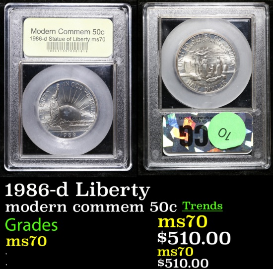 1986-d Liberty Modern Commem Half Dollar 50c Graded ms70, Perfection BY USCG