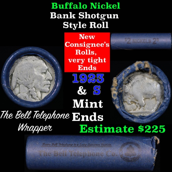 Buffalo Nickel Shotgun Roll in Bell Telephone Wrapper 1923 & s Mint Ends