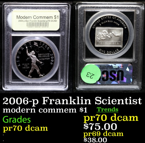 Proof 2006-p Franklin Scientist Modern Commem Dollar $1 Graded GEM++ Proof Deep Cameo By USCG