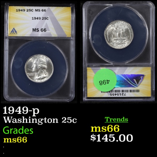 ANACS 1949-p Washington Quarter 25c Graded ms66 By ANACS