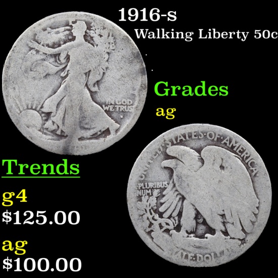1916-s Walking Liberty Half Dollar 50c Grades ag.