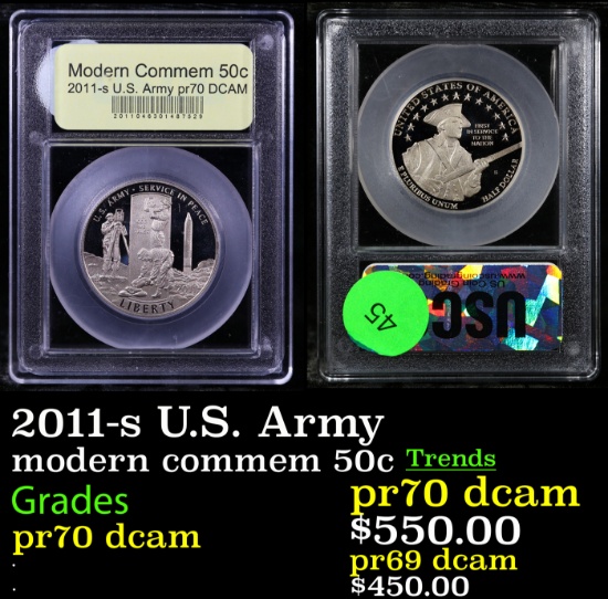 Proof 2011-s U.S. Army Modern Commem Half Dollar 50c Graded GEM++ Proof Deep Cameo By USCG