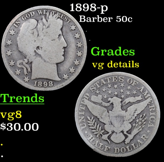 1898-p Barber Half Dollars 50c Grades vg details