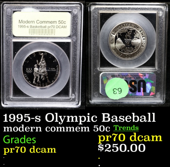 Proof 1995-s Olympic Baseball Modern Commem Half Dollar 50c Graded GEM++ Proof Deep Cameo By USCG