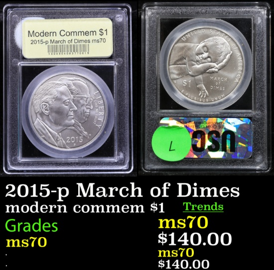 2015-p March of Dimes Modern Commem Dollar $1 Graded ms70, Perfection By USCG