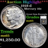 ***Auction Highlight*** 1918-d Mercury Dime 10c Graded ms65 By SEGS (fc)