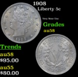 1908 Liberty Nickel 5c Grades Choice AU/BU Slider