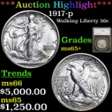 ***Auction Highlight*** 1917-p Walking Liberty Half Dollar 50c Graded ms65+ By SEGS (fc)
