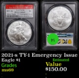 PCGS 2021-s TY-1 Emergency Issue Silver Eagle Dollar $1 Graded ms69 By PCGS