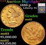 ***Auction Highlight*** 1889-p Gold Liberty Half Eagle $5 Graded ms62 By SEGS (fc)