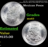 1947-Mo 5 ESTADOS UNIDOS MEXICANOS 5 Pesos Mexican Silver Pesos KM-645 Aztec Chief  Grades Select Un