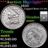 ***Auction Highlight*** 1833 Capped Bust Half Dime 1/2 10c Graded ms63+ By SEGS (fc)