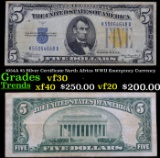 1934A $5 Silver Certificate North Africa WWII Emergency Currency Grades vf++