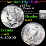 ***Auction Highlight*** 1927-p Peace Dollar $1 Graded ms65 By SEGS (fc)