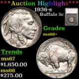 ***Auction Highlight*** 1936-s Buffalo Nickel 5c Graded ms66+ By SEGS (fc)