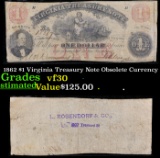 1862 $1 Virginia Treasury Note Obsolete Currency Grades vf++